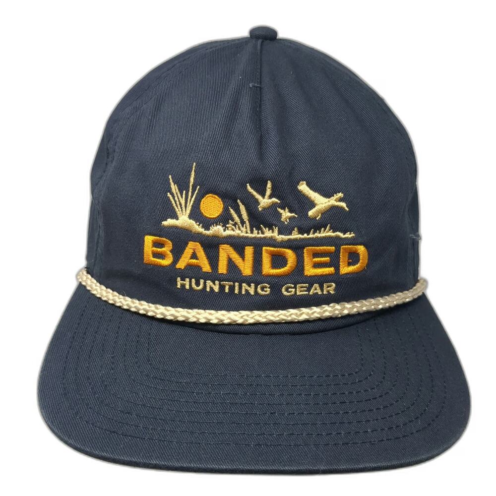 Banded 5 Panel Blue One Size Hat Snapback Hunting Gear Duck Scene Rope Brim